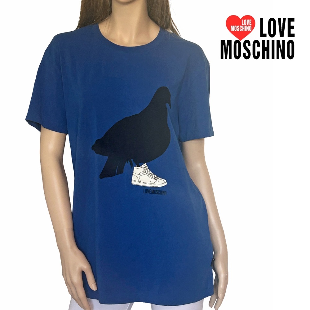 Love Moschino Black Bird Graphic Shirt Pullover Royal Blue Monogrammed UNISEX - Picture 12 of 14